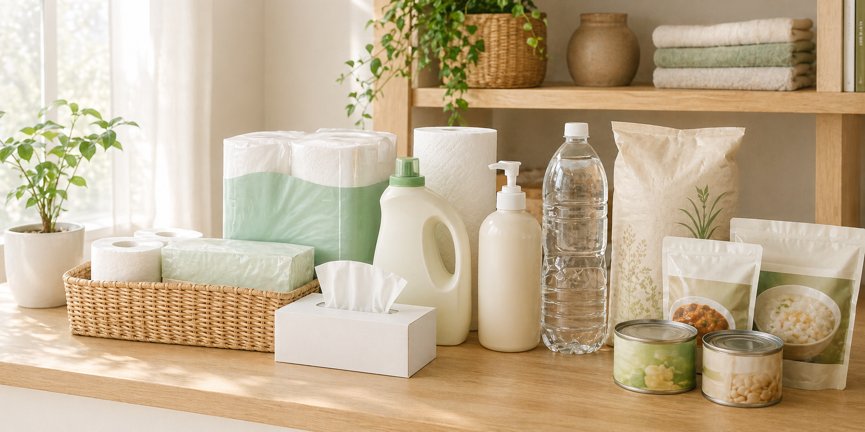 生活用品が並んだ棚のイメージ