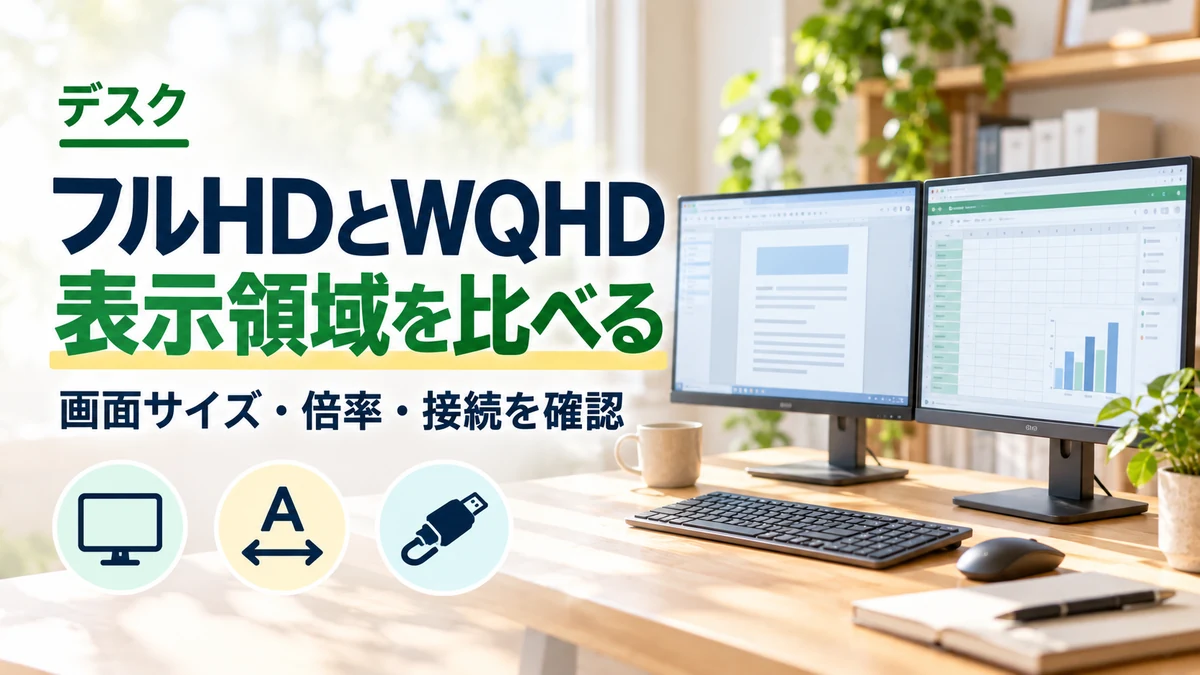 フルHDとWQHD・表示領域を比べるのイメージ