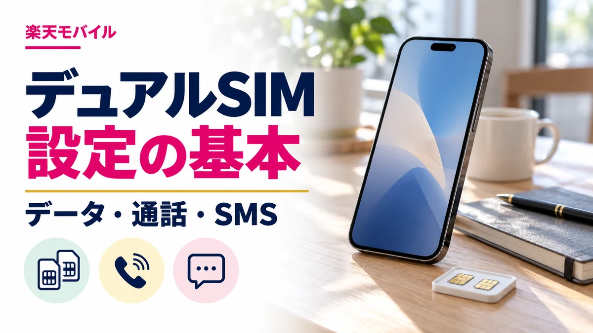 楽天モバイルをデュアルSIMで使う設定｜データ・通話・SMSの選び方の解説記事カバー