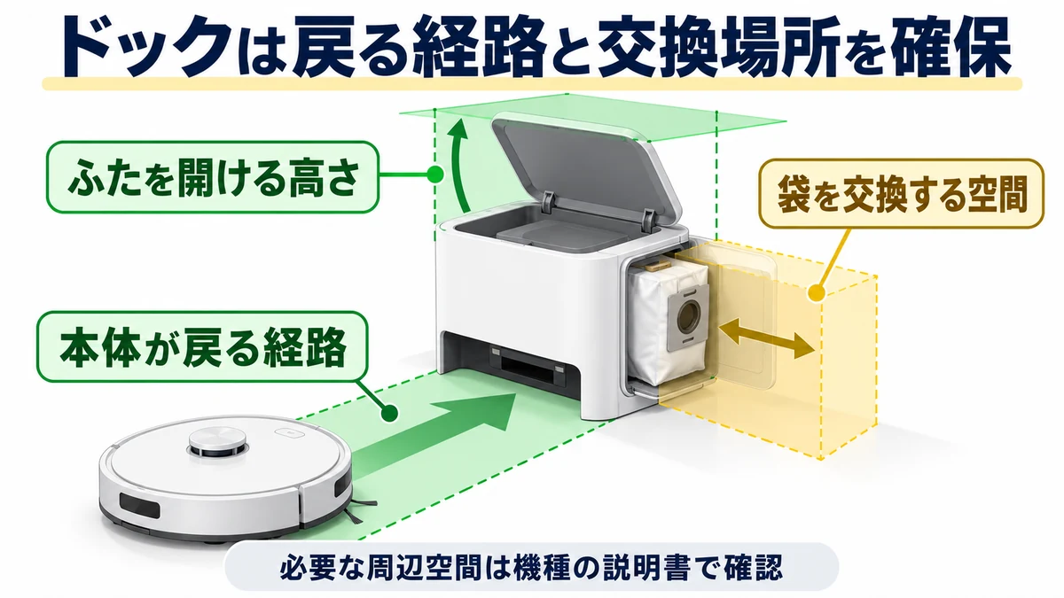 ドックは戻る経路と交換場所を確保の図解