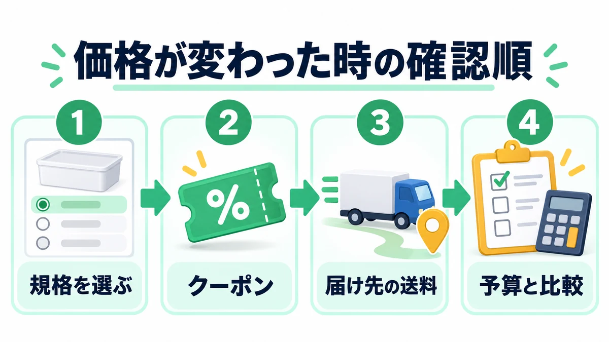 価格が変わった時の確認順を説明する図